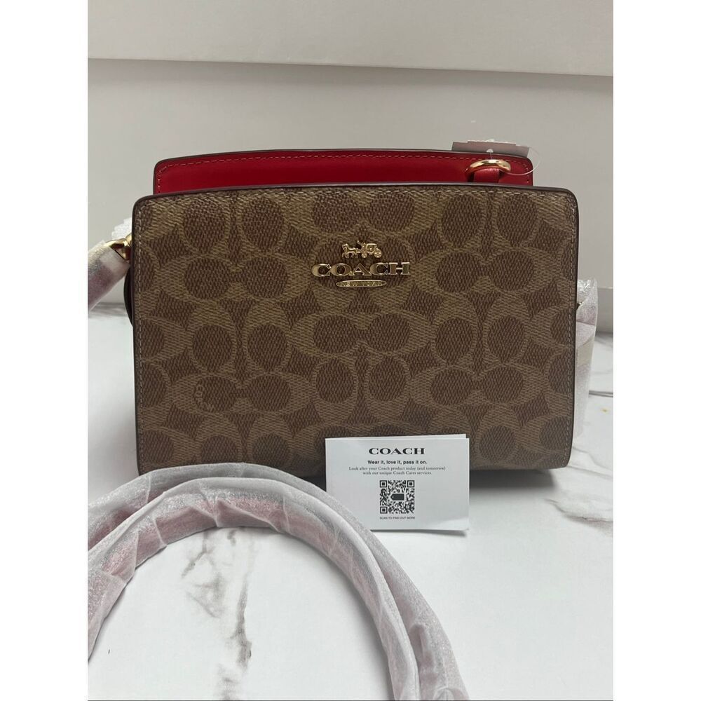 🔥🎁NWT! Coach Gia Crossbody Bag In Sig Canvas Tan/Carnation CCK77 Msrp: $298.00 - Picture 2 of 11